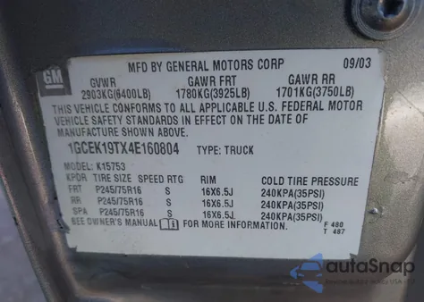 2004 Chevrolet Silverado 1500 Work Truck from USA, damaged, VIN 1GCEK19TX4E160804